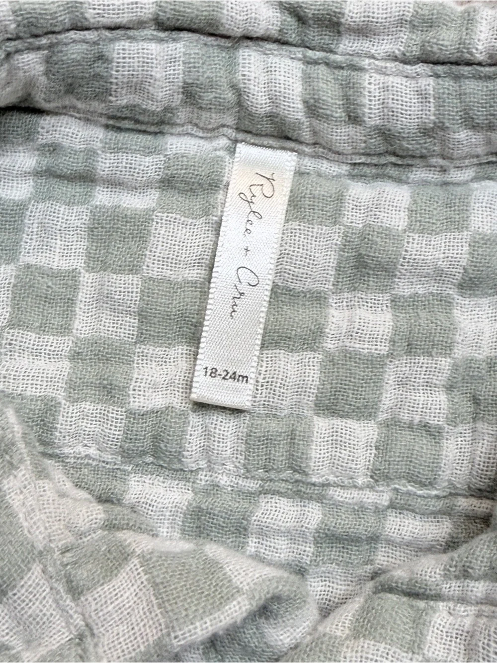 Rylee and Cru Baby/Toddler Checkered Button-Front Top Light Sage